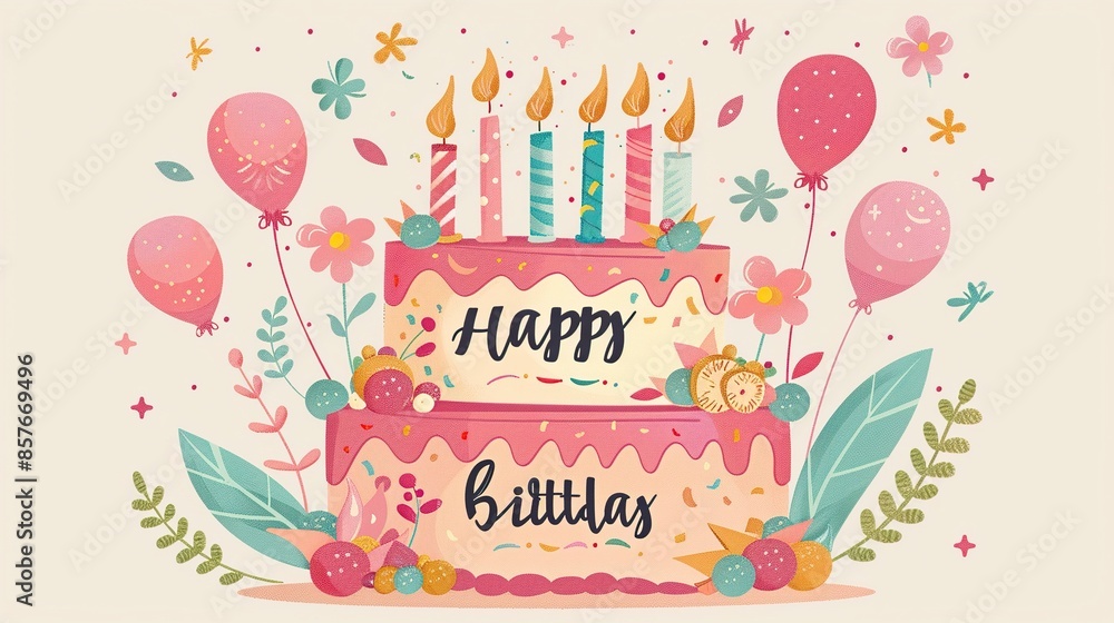 Naklejka premium happy birthday cake card vector illustration
