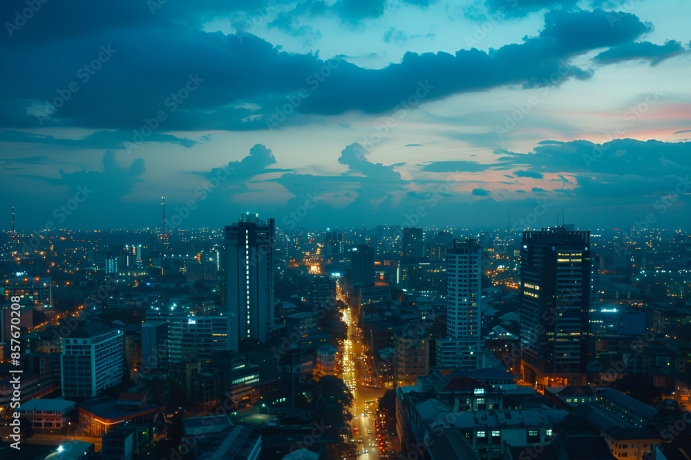 Fototapeta premium Night Skyline with Vibrant City Lights