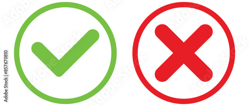 checkmark and x or confirm and deny line art color icon for apps and websites. buttons isolated on a white background. vector illustration.