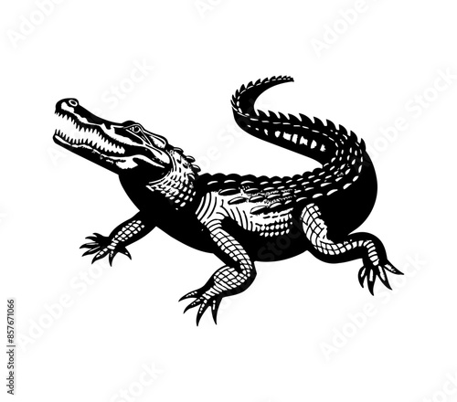 crocodile engraving black and white outline