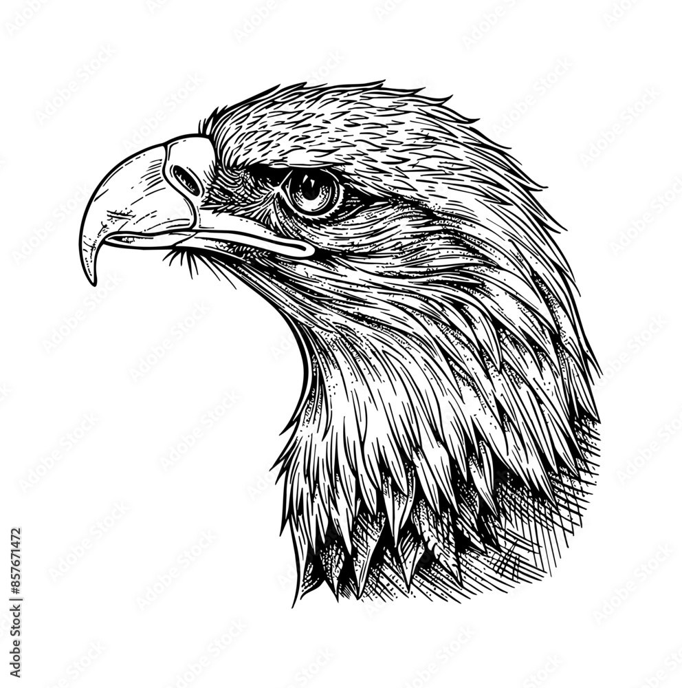 Obraz premium bald eagle, head portrait engraving black and white outline