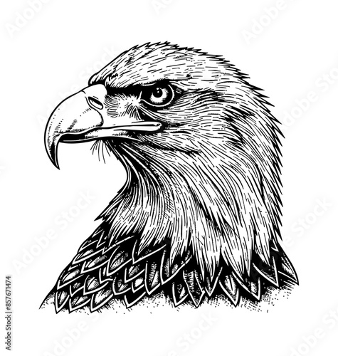 bald eagle, head portrait engraving black and white outline