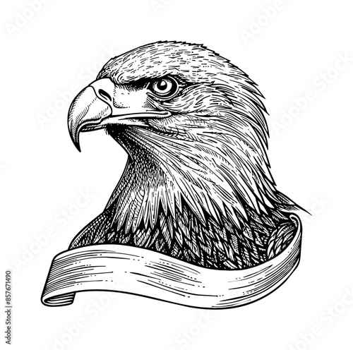 bald eagle, head portrait engraving black and white outline