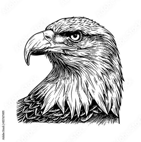 bald eagle, head portrait engraving black and white outline