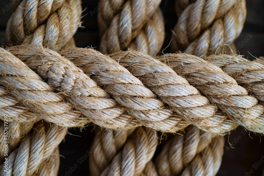 A close up of rope on a wooden surface. A close up of rope on a wooden surface.