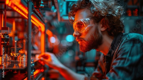 Man Working on Industrial Machinery in a Factory Setting