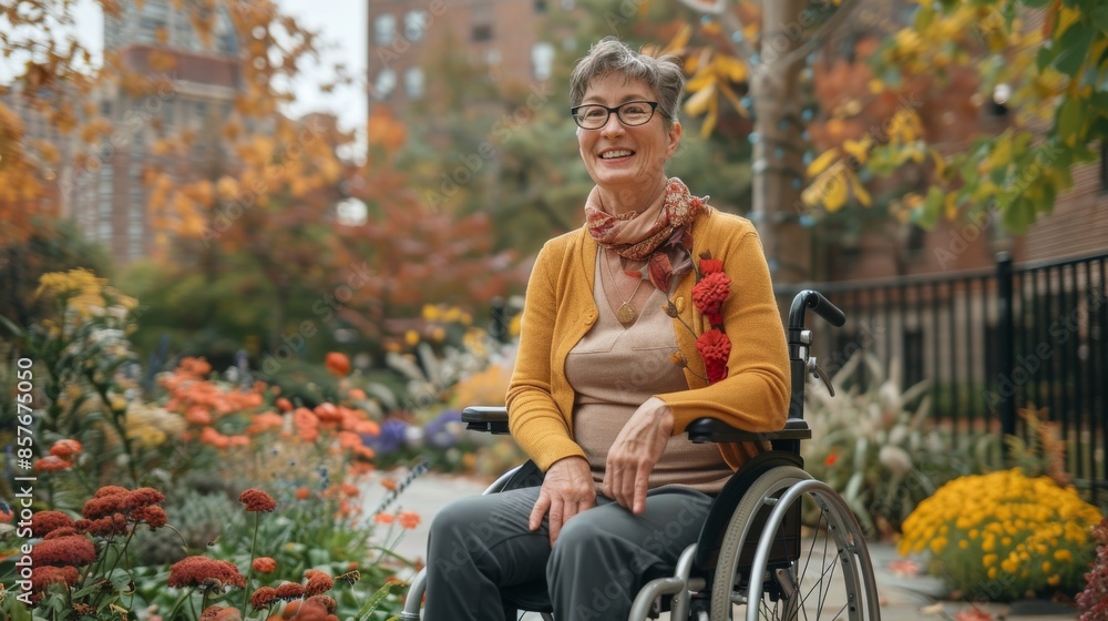 Smiling Woman In Wheelchair During Fall