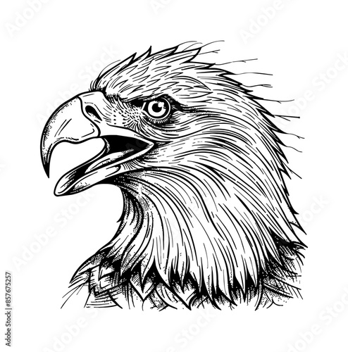 bald eagle, head portrait engraving black and white outline