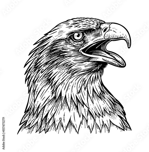 bald eagle, head portrait engraving black and white outline