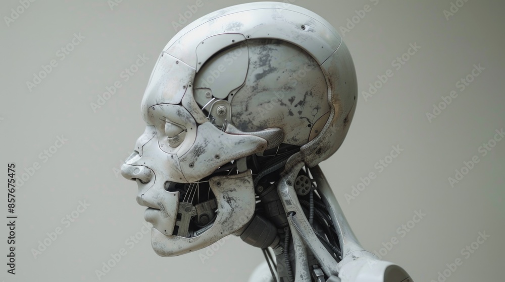 Fototapeta premium Realistic Side Profile of VintageDetailed Robot with Exposed Mechanical Elements