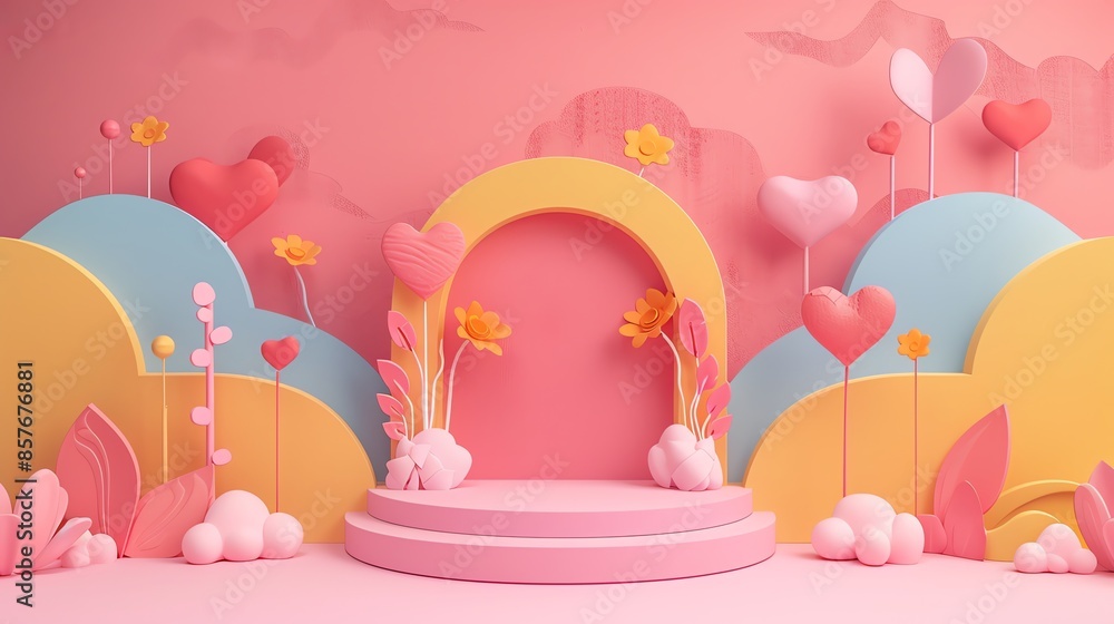 3d vector illustration of red, blue Valentine Scene with copy space , Chinese New Year atmosphere, softly organic, on pink paper, whimsical minimalism, whimsical weavings, pastel colors, 2:1 banner 3d vector illustration of red, blue Valentine Scene with copy space , Chinese New Year atmosphere, softly organic, on pink paper, whimsical minimalism, whimsical weavings, pastel colors, 2:1 banner