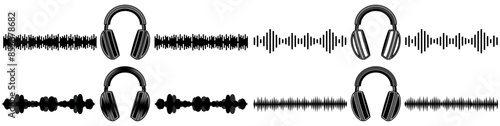 set collections headphones sound waves icon symbol. headset Loud Audio Sound design vector illustration