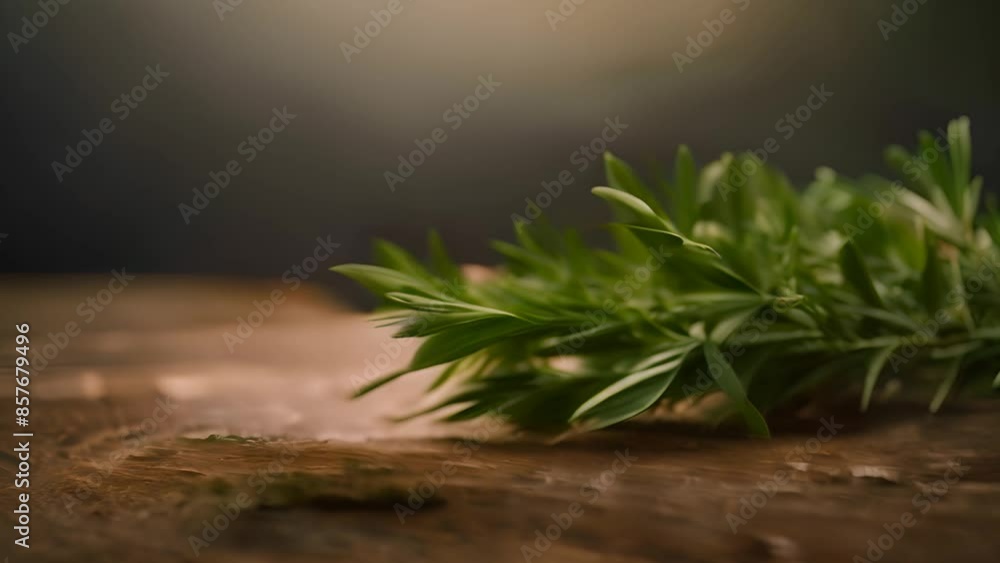 Rosemary Sprigs on Wooden Surface Generative AI Rosemary Sprigs on Wooden Surface Generative AI