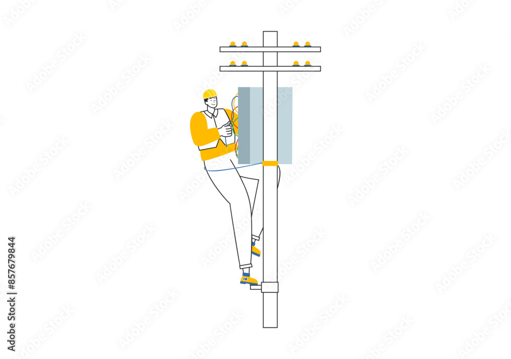 Fototapeta premium Lighting and Electricity Vector Illustration featuring a Light Bulb, Lamp, and Energy Maintenance Service Panel Cabinet for Technician Electrical Work