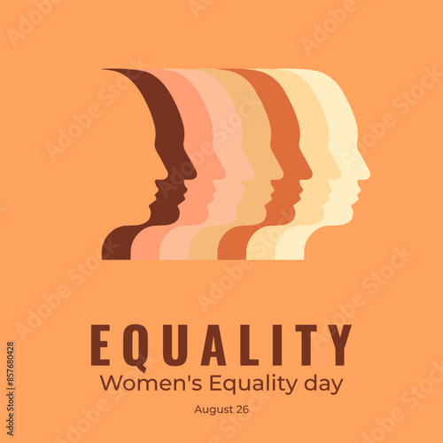 Women's Equality Day. Feminism holiday. Card or poster with silhouette of a woman's heads in profile. Vector illustration in flat style.