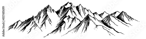 mountain engraving black and white outline