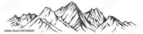 mountain engraving black and white outline