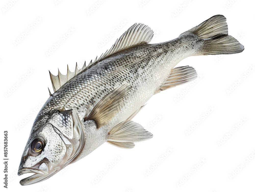 Fototapeta premium High-quality isolated image of a silver-gray fish on a white background. Ideal for seafood, marine life, and nature-themed projects.