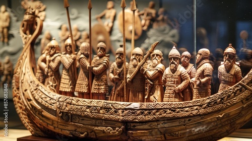 A wooden boat with a group of men on it generated by AI