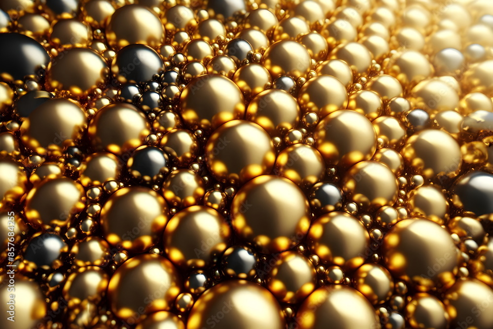 Fototapeta premium Shiny gold colored balls abstract background, 3d metallic glossy spheres wallpaper