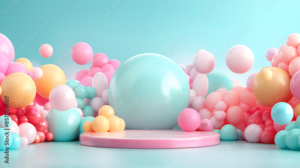 A stylish abstract 3D background with dynamic geometric forms and soft pastel tones, featuring a modern stand and podium, perfect for a cosmetic product advertisement, A stylish abstract 3D background with dynamic geometric forms and soft pastel tones, featuring a modern stand and podium, perfect for a cosmetic product advertisement,