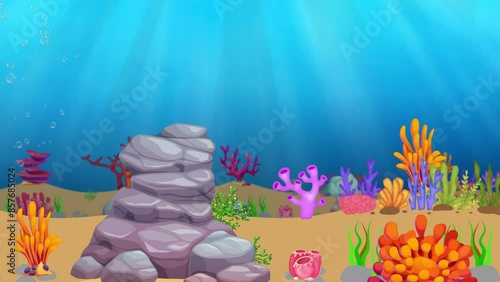 Undersea environment with reefs and coral, cartoon animation background undersea life animation wallpaper,Marine objects,sea plants,underwater world, vibrant coral reef. photo