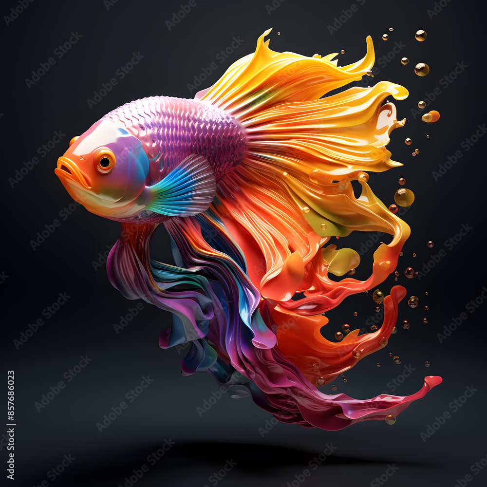 Fototapeta premium A rainbow-colored fish swimming in the water degre