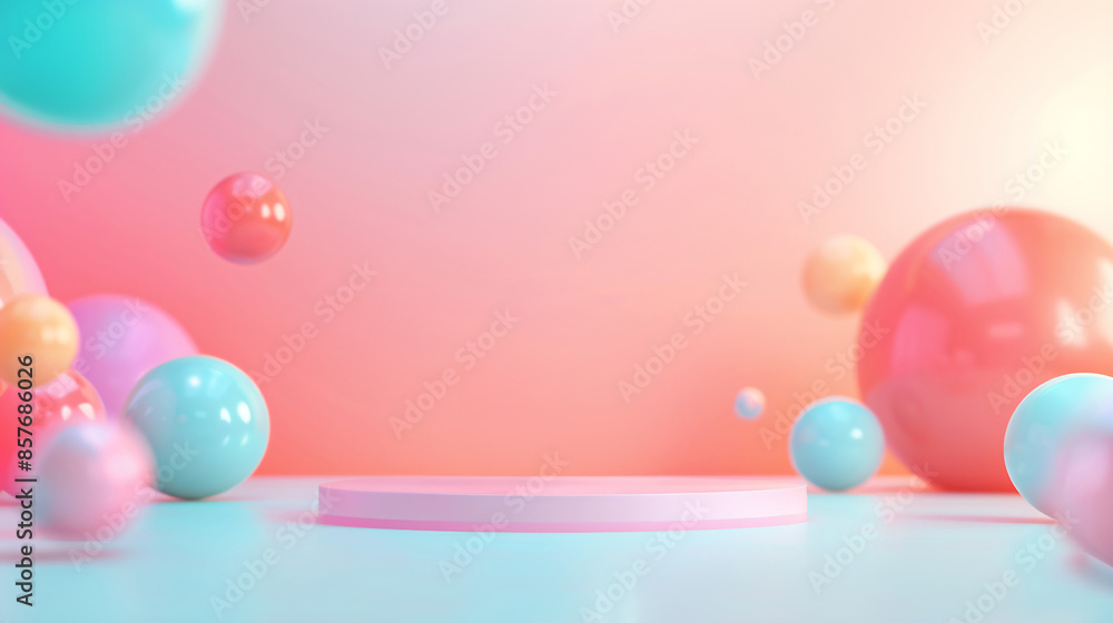 A sleek abstract 3D background with dynamic geometric shapes and subtle pastel tones, featuring a minimalist stand and podium, ideal for a modern cosmetic product advertisement, A sleek abstract 3D background with dynamic geometric shapes and subtle pastel tones, featuring a minimalist stand and podium, ideal for a modern cosmetic product advertisement,