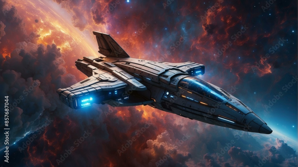 Obraz premium Futuristic spaceship. AI.