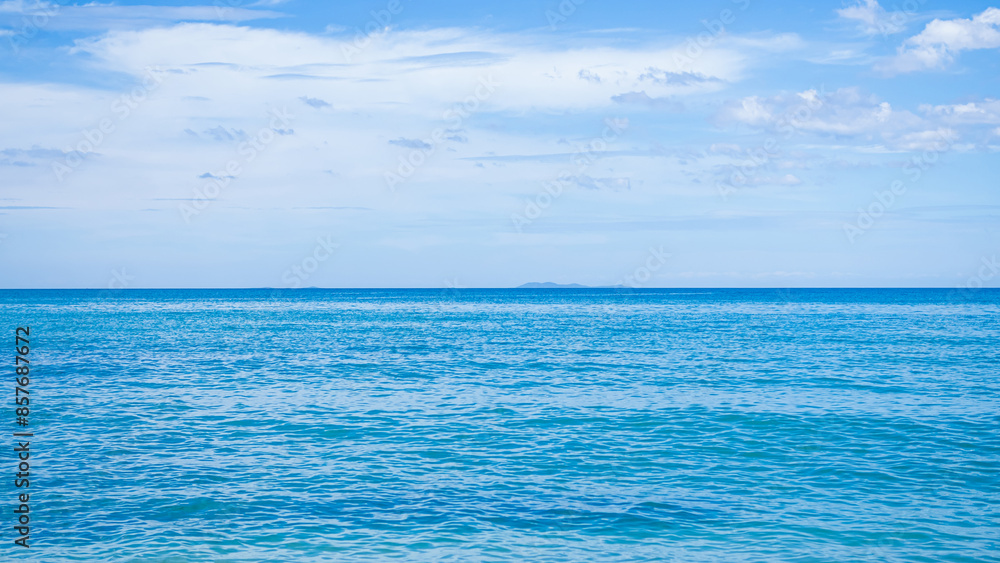 Obraz premium Nature Ocean Background Texture Surface Blue Sea and Horizon Nature Summer Tropical, Beauty View Landscape Shore Island Cloud Clear Sky Light Day Card Travel Holidays Tourism, Deep Water Backdrop