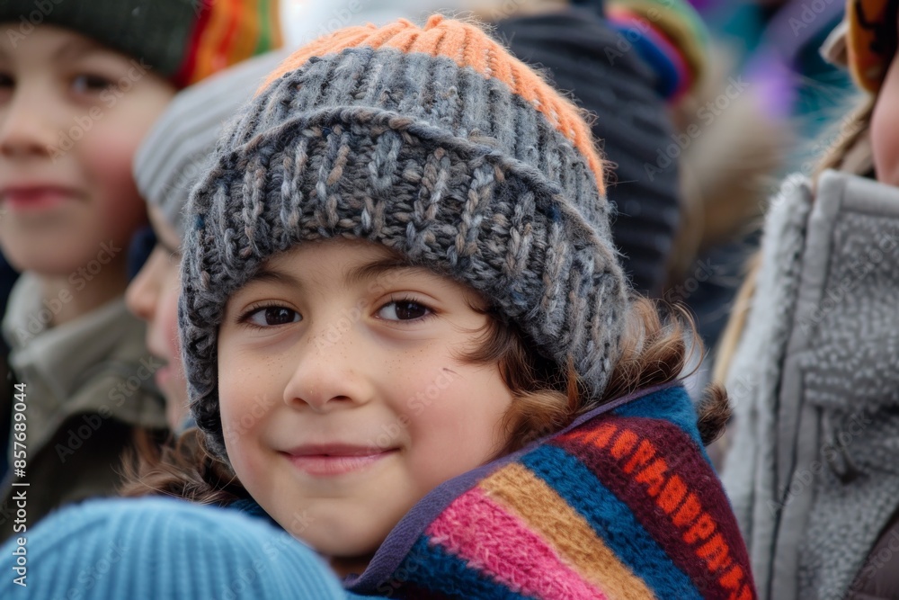 Portrait of a cute little girl wearing a knitted hat and scarf Portrait of a cute little girl wearing a knitted hat and scarf