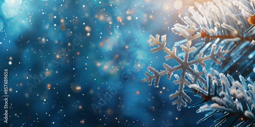 Eleganter festlicher Hintergrund mit frostiger Schneeflocke. Saisonales Banner mit Platz für Text photo