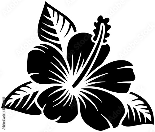 polynesian illustration hawaiian silhouette hawaii logo tiki icon tropical outline flower tribal mask summer ethnic hibiscus totem traditional beach shape lei palm leaf for vector graphic background