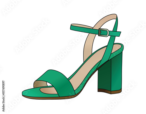 Women's Footwear Green High Heel Sandals, Girl Shoes, Green Female Slipper, Female Footwear Design Isolated In White Background, Realistic Fashion Vector