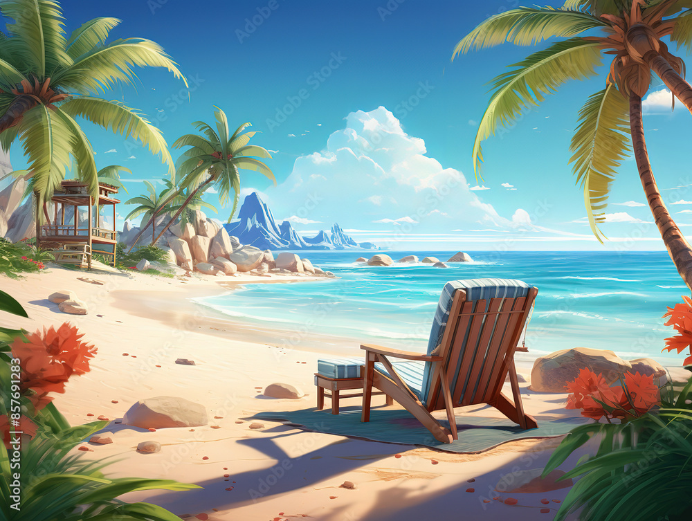 Tropical resort cartoon illustration