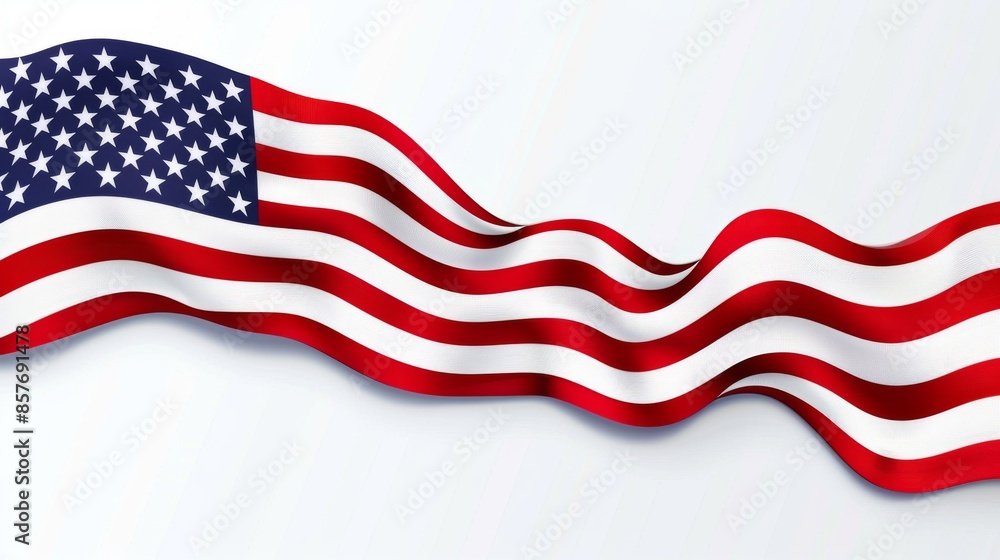 Waving American flag on a white background featuring vibrant red, white, and blue colors, symbolizing patriotism and national pride. Waving American flag on a white background featuring vibrant red, white, and blue colors, symbolizing patriotism and national pride.