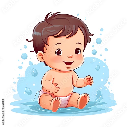 Water Play: Adorable Baby's Sticker © Salinda