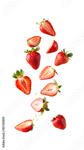 Sliced ​​strawberries float in the air