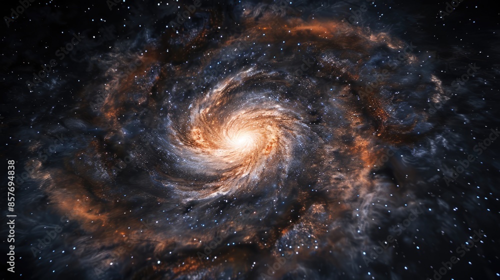 a spiral galaxy with the center glowing in the outer space a spiral galaxy with the center glowing in the outer space