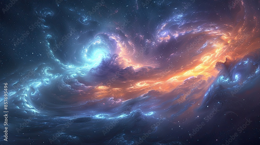 Abstract cosmic scene of swirling blue and orange nebula, perfect for space and sci-fi themes Abstract cosmic scene of swirling blue and orange nebula, perfect for space and sci-fi themes