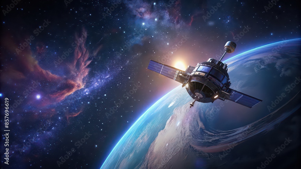 Satellite floating in space on a background , technology, communication, orbit, space, exploration, astronomy, satellite dish, digital, network, connection, outer space, navigation Satellite floating in space on a background , technology, communication, orbit, space, exploration, astronomy, satellite dish, digital, network, connection, outer space, navigation