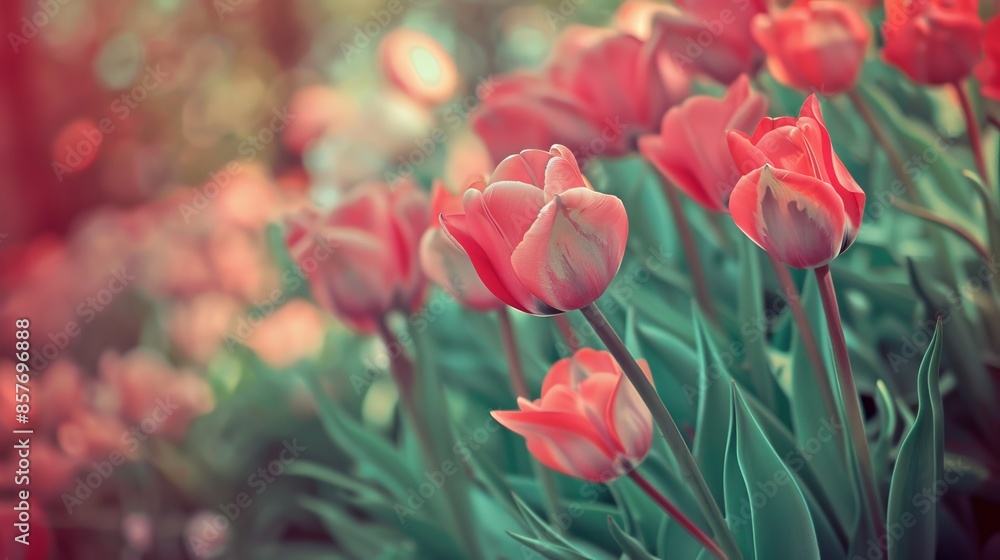 Fototapeta premium Vintage toned macro shot of blooming tulips