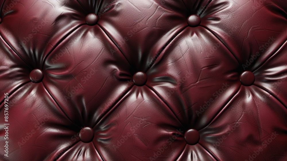 Fototapeta premium Opulent burgundy quilted leather background adorned with exquisite stitching