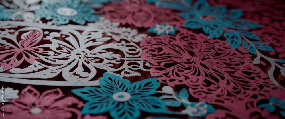 Close-up on a single intricately cut papel picado Close-up on a single intricately cut papel picado