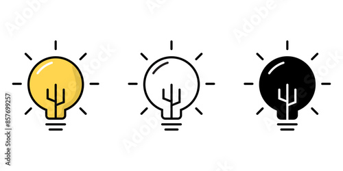 Light bulb icons set, Lightbulb and idea symbol isolated background, silhouette icon, thinking, lamp, Vector illustration.