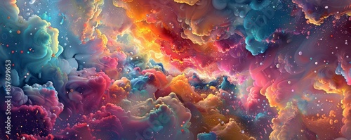 Mesmerizing AI-generated digital composition of an explosion arrested in progress, teeming with intricate color and granular precision.