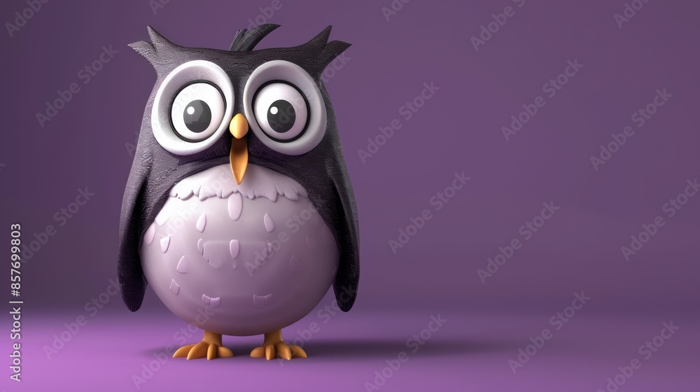 Cute cartoon owl is excited and frightened isolated on purple background. 3D illustration. Cute cartoon owl is excited and frightened isolated on purple background. 3D illustration.