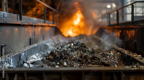 Industrial incinerator close-up showcases MSW to energy conversion