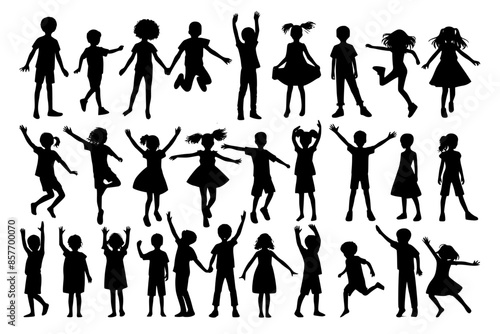 Children depicted in silhouette through vector art.