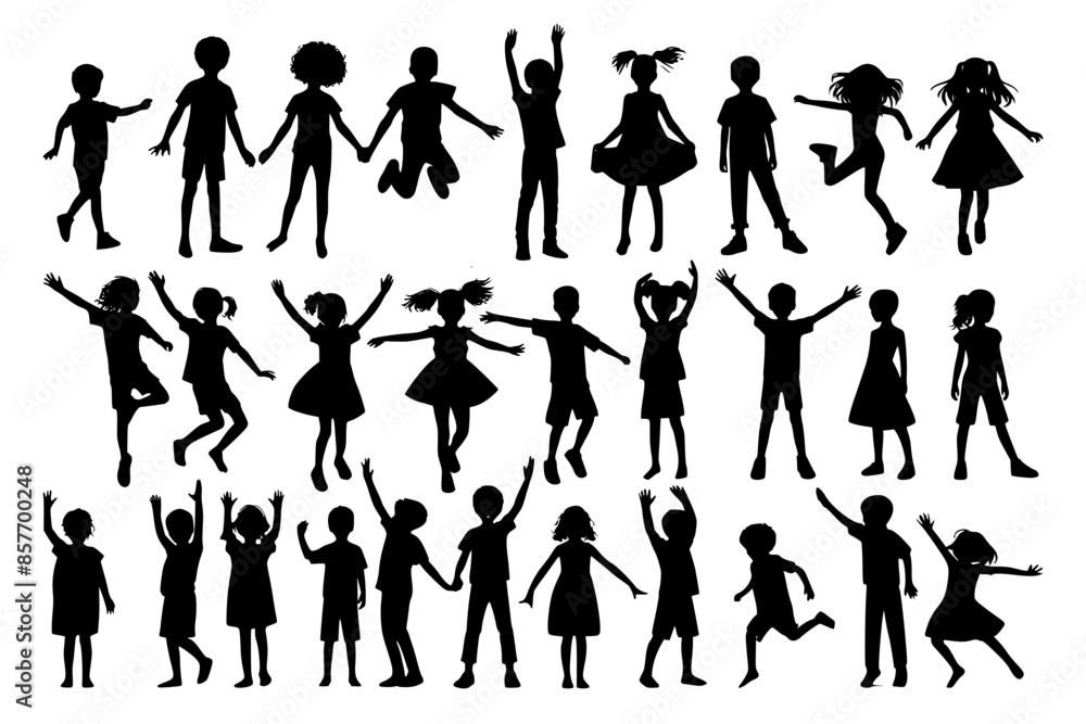Vector silhouettes of kids in various poses. Vector silhouettes of kids in various poses.